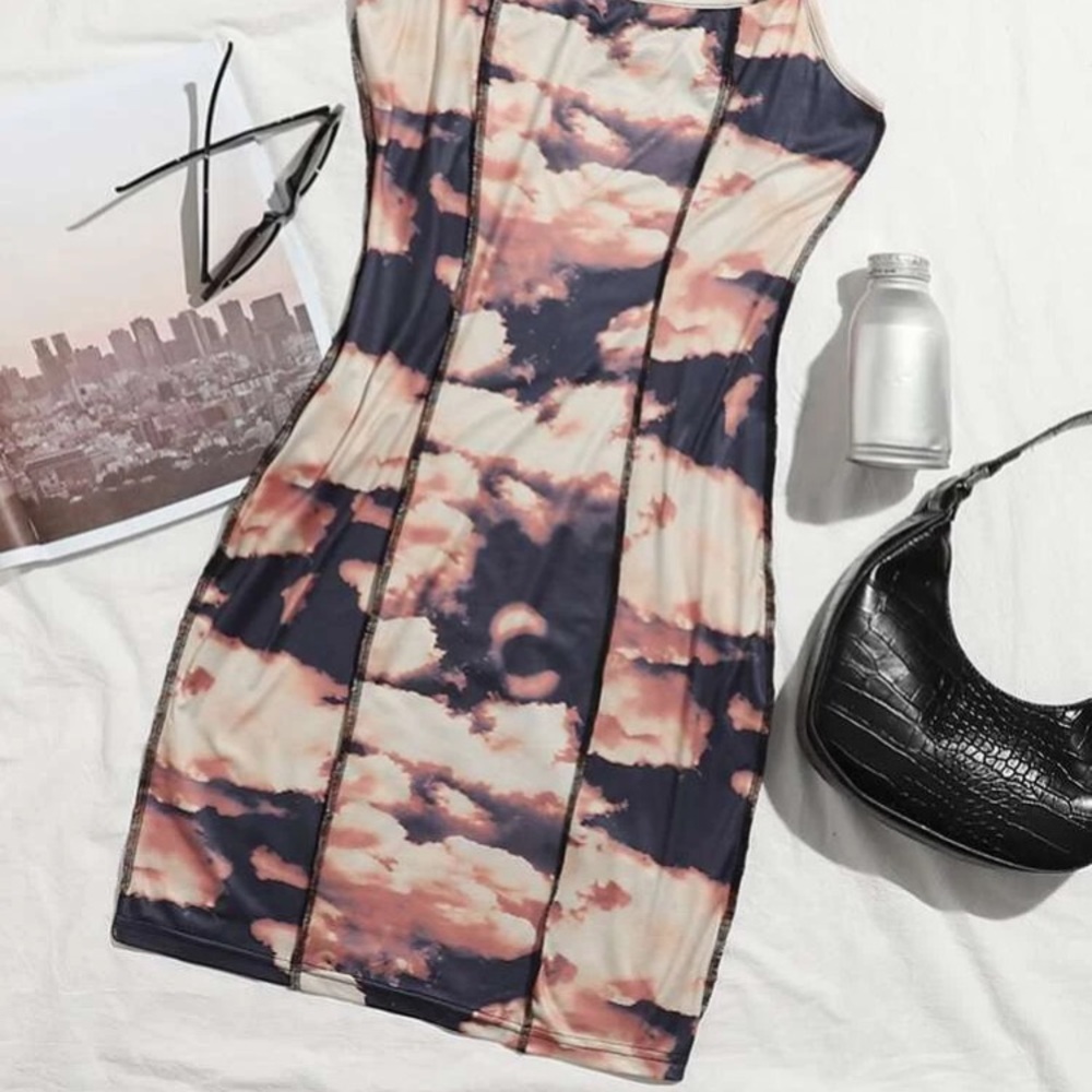 Stitch trim cow print dress